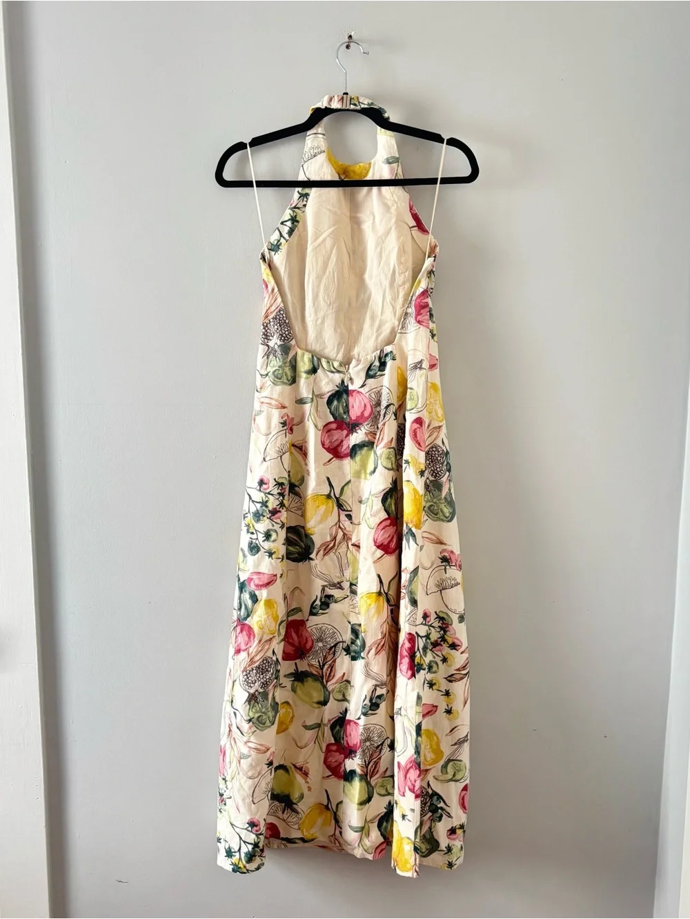 Abercrombie & Fitch Premium Linen High-Neck Maxi Dress Vegetable Print Halter